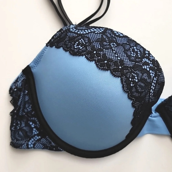 ⭐️2/ $30⭐️ Rose + Vine Blue Black Lace Underwire Bra Padded Cups Size 34D / 36C - Picture 7 of 10